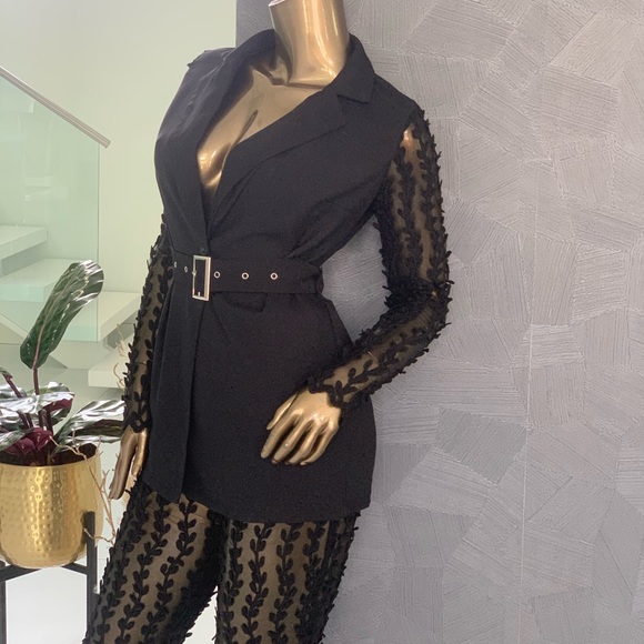 Black Woven Sheer Lace Flared Set! - Picture 3 of 8